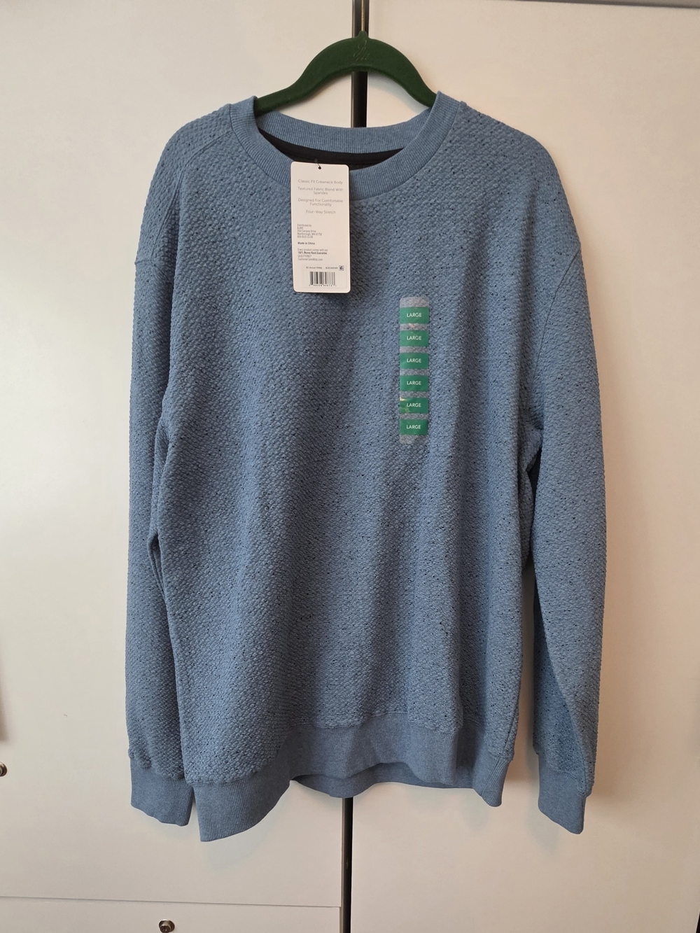 Berkley&Jensen NWT L Men's Stretch Blue Textured Crewneck Sweater